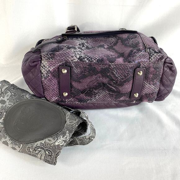 Original by Sharif 1827 Quilted Satchel Bag Purple Leather Snakeskin Mobwife NWT - Picture 4 of 13